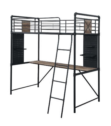 Cordelia - Twin Loft Bed With Desk - Antique Oak, Sandy Black & Dark Bronze Hand-Brushed
