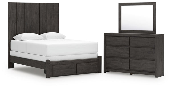 Fraluna 3 Pc. Queen Panel Storage Bed, Dresser And Mirror Charcoal