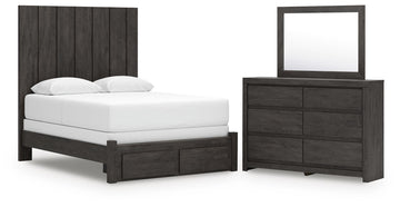 Fraluna - 3 Pc. - Queen Panel Storage Bed, Dresser And Mirror - Charcoal