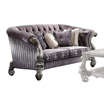 Versailles - Loveseat With 5 Pillows - Velvet & Antique Platinum