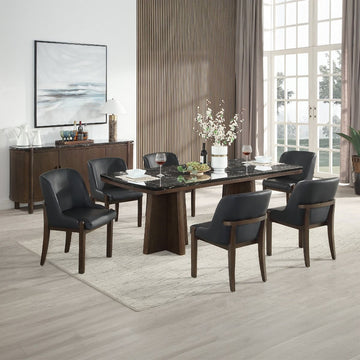 Estella - Dining Table With Marble Top - Black Natural Marble Top & Walnut