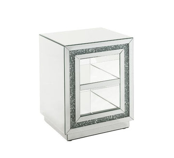 Noralie - 24"H End Table With 2 Tier Shelf - Mirrored & Faux Diamonds
