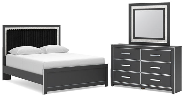 Zuraleus upholstered platform bedroom set in matte black at Savon Furniture Gallery, Visalia CA