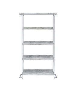 Visage - Bookshelf - White Printed Faux Marble & Chrome