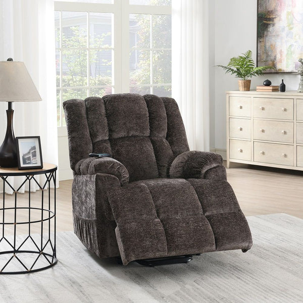 Pacay Power Recliner With Lift & Heating & Massage Brown Chenille