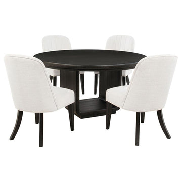 Leandro - 5 Piece Round Dining Table Set - Cream / Burnished Black
