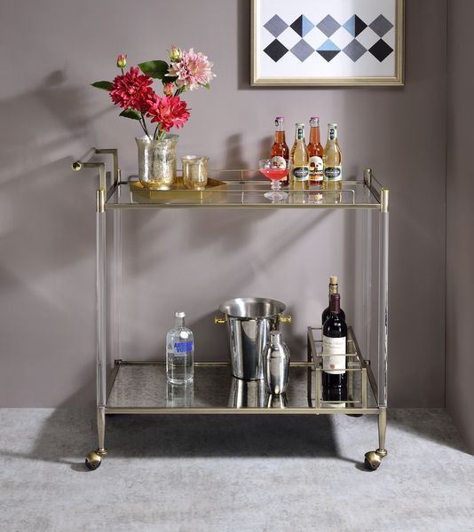 Cirro Serving Cart Antique Mirror & Wire Brass