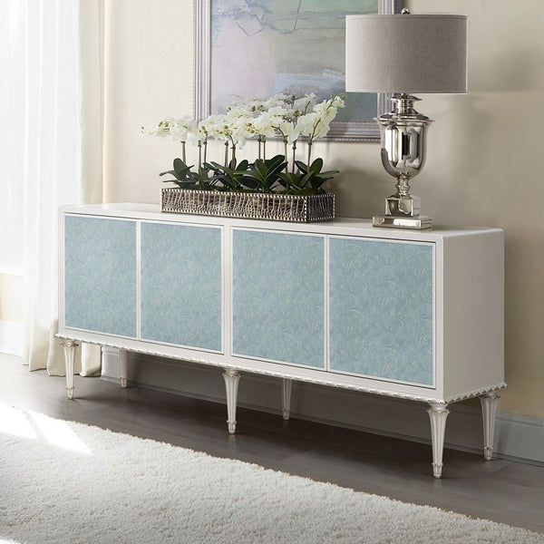 Ansaldo Console Cabinet Pearl White & Silver Shimmer
