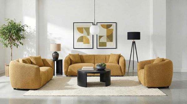 Aleisha 3 Piece Fabric Upholstered Sofa Set – Mustard Yellow