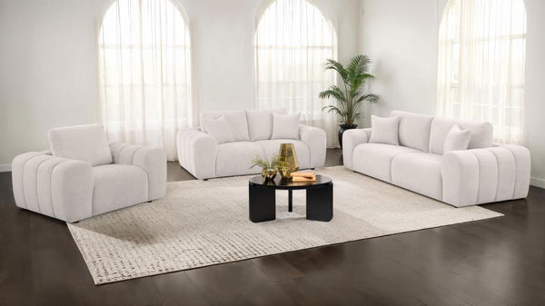 Burnett 3 Piece Chenille Upholstered Sofa Set – Ivory