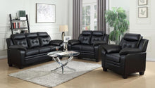 Finley 3 Piece Upholstered Padded Arm Tufted Sofa Set – Black