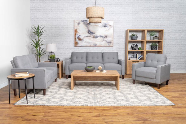 Bowen 3 Piece Upholstered Track Arm Tufted Sofa Set – Grey