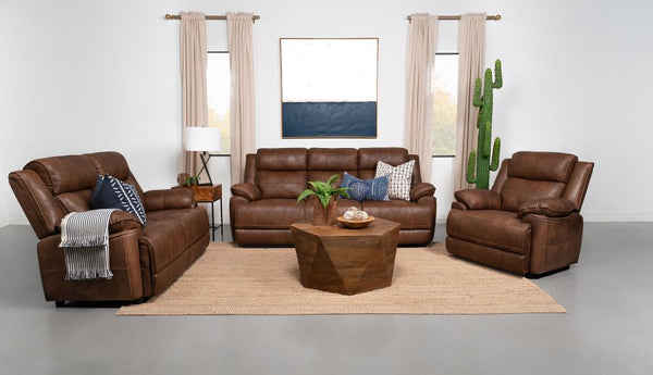 Ellington 3 Piece Upholstered Padded Arm Sofa Set – Dark Brown