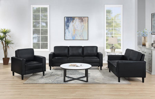 Ruth 3 Piece Upholstered Track Arm Sofa Set – Black