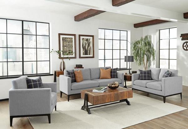 Apperson 3 Piece Upholstered Track Arm Sofa Set – Light Grey
