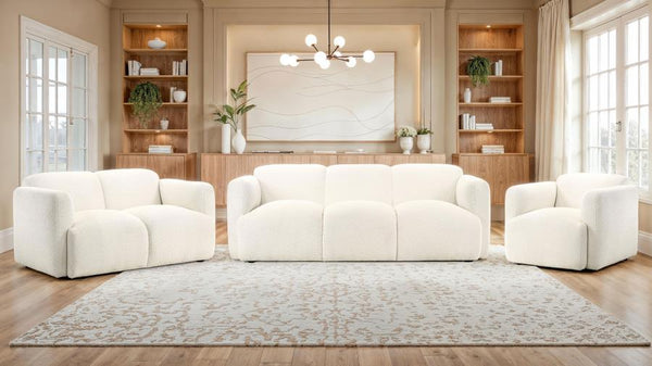 Dorset 3 Piece Upholstered Round Track Arm Sofa Set – White