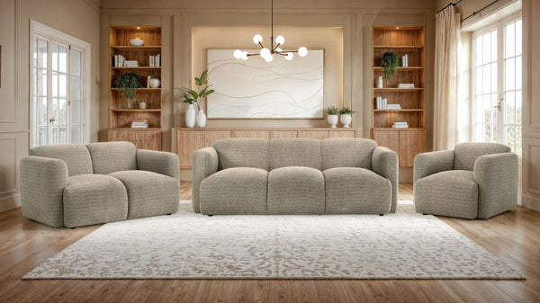 Dorset 3 Piece Upholstered Round Track Arm Sofa Set – Brown