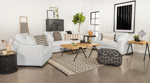 Ashlyn 3 Piece Upholstered Sloped Arm Sofa Set – White