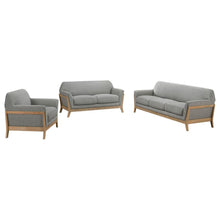 Vaughn 3 Piece Fabric Upholstered Flared Arm Sofa Set – Grey