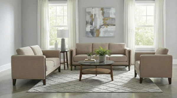 Islington 3 Piece Upholstered Panel Arm Sofa Set – Taupe