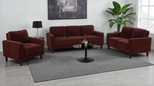 Ruth 3 Piece Fabric Upholstered Track Arm Sofa Rust Red – Rust