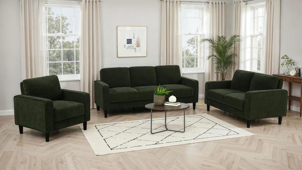 Ruth 3 Piece Fabric Upholstered Track Arm Sofa Matcha Green – Matcha