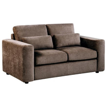 Amador 3 Piece Chenille Upholstered Track Arm Sofa Set – Chocolate