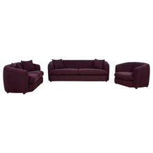 Delroy 3 Piece Stationary Sofa Set Aubergine Polyester Upholstery – Aubergine