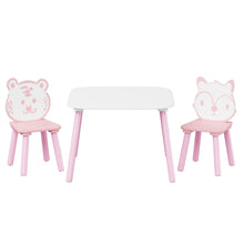 Table And Chair Set, 3 Piece Wooden Toddler Desk With Animal Backrest - Pink / White