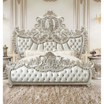 Sandoval - Eastern King Bed - Beige Synthetic Leather & Champagne