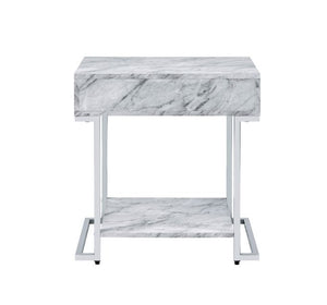 Wither - Accent Table - White Printed Faux Marble & Chrome Finish