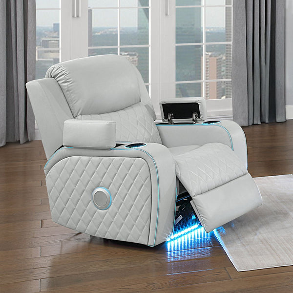 Elonzo Power Motion Recliner With LED, Power Headrest & Speaker Light Gray