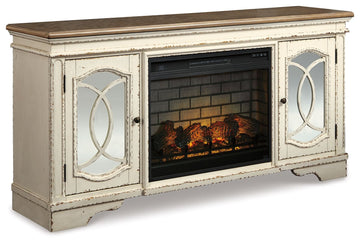 Realyn - 2 Pc. - 74" TV Stand with Electric Infrared Fireplace Insert - Chipped White