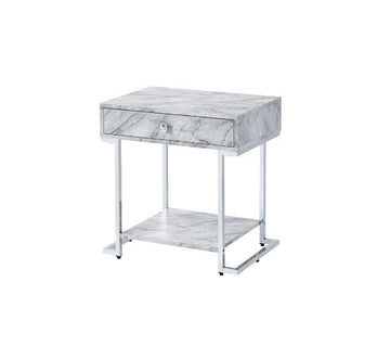 Wither - Accent Table - White Printed Faux Marble & Chrome