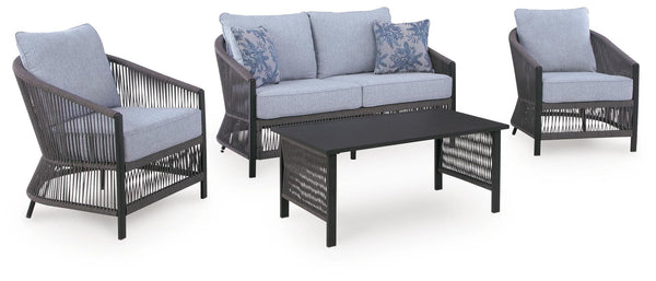 Bridges Beach Loveseat, Lounge Chairs, Table Set (Set of 4) Gray