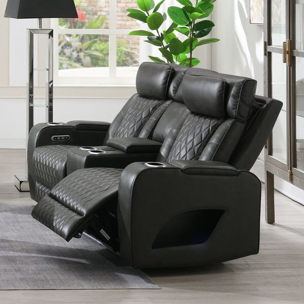 Taddeo Power Motion Loveseat With Console, Speaker, USB, Wireless Charger & LED Dark Gray