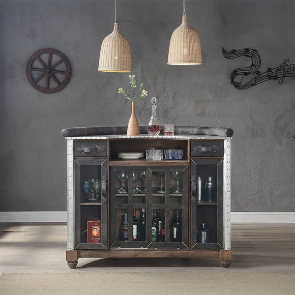 Rahma Bar Table Antique Ebony Top Grain Leather & Aluminum