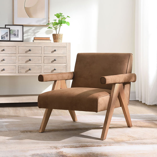 Zoey Accent Chair Chocolate Suede & Oak