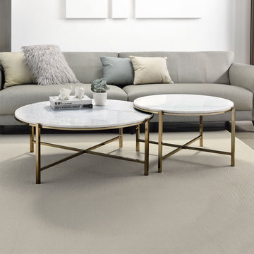 Zaidee - Nesting Table Set - Natural Marble Top & Nickel