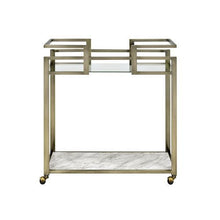 Neilo - Serving Cart - Clear Glass, Faux Marble Top & Wire Brass