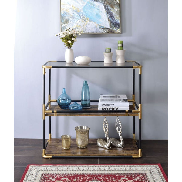 Heleris Console Table Smoky Glass Top & Black & Gold