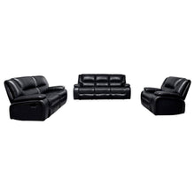 Camila 3 Piece Upholstered Reclining Sofa Set – Black