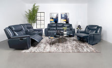 Sloane 3 Piece Upholstered Reclining Sofa Set – Blue
