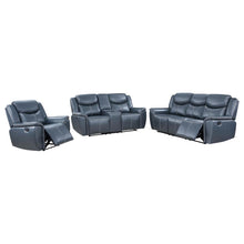 Sloane 3 Piece Upholstered Reclining Sofa Set – Blue