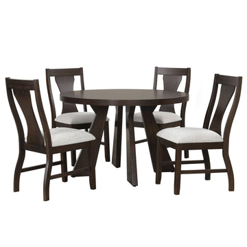 Chestnut Ridge - 5 Piece Dining Room Set (Round 47" Table & 4 Chairs) - Brown / Beige