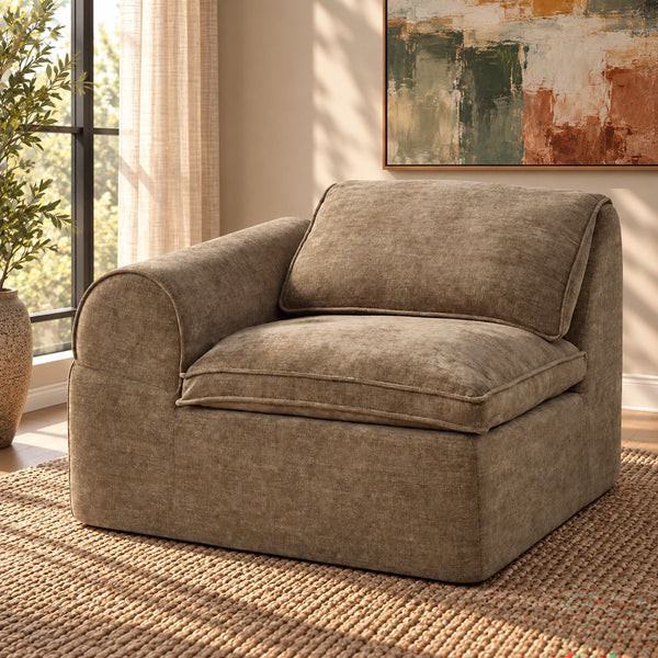 Almano Modular Left Facing Arm Chair Light Brown Chenille