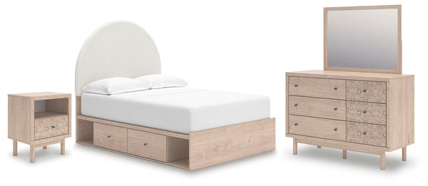 Arloster 4 Pc. Full Panel Storage Bed, Dresser, Mirror And Nightstand Tan