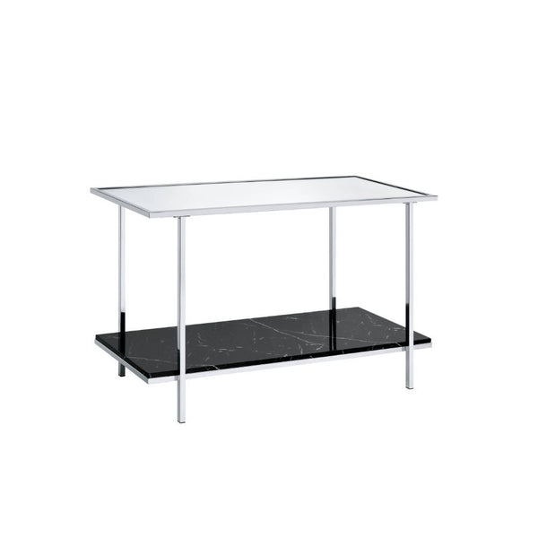 Angwin Console Table Mirrored, Faux Marble Top & Chrome