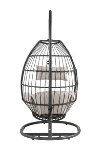 Oldi - Hanging Chair - Beige Fabric & Black Wicker