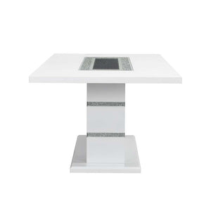 Elizaveta - Dining Table - Gray Velvet, Faux Crystal Diamonds &White High Gloss Finish